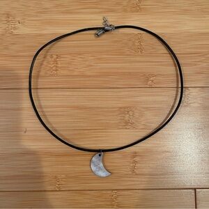 Minimalist Black Cord Necklace with Light Gray Crescent Moon Pendant Charm